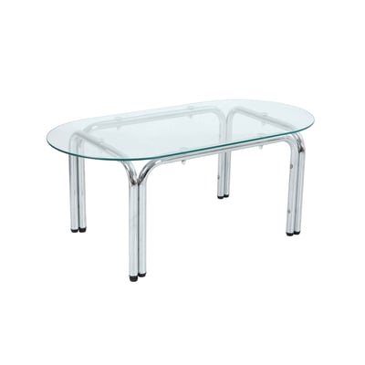 Table basse en verre trempé ovale et structure chrome 110x55 cm, LEWIS OVIALA
