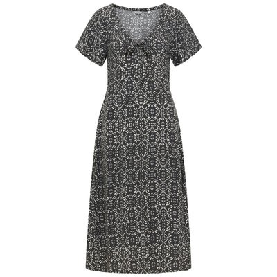 Robe longue FEMME Mustang avec manches courtes et col v noir à motifs MUSTANG