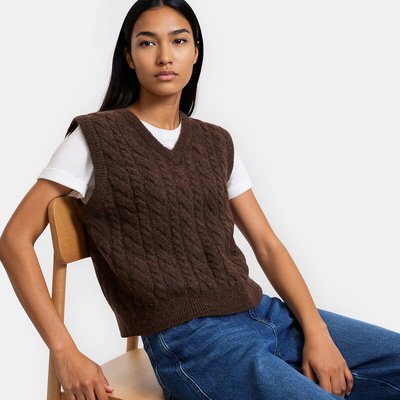 Pull sans manches col V torsadé en alpaga mélangé LA REDOUTE COLLECTIONS