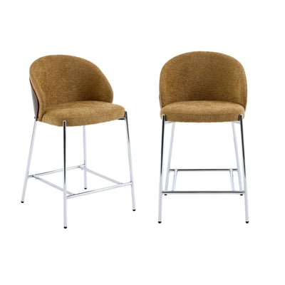 Tabouret de bar bois de peuplier teinté noyer, acier et tissu texturé (lot de 2) PAUL SWEEEK