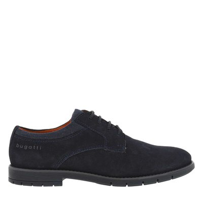Derbies marine à talon plat avec effet jeans sur la languette et à lacets BUGATTI