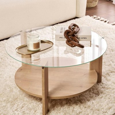 Table basse verre double plateau - effet chêne SALTA PIER IMPORT