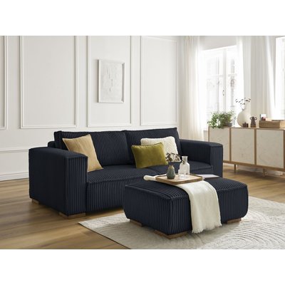 Canapé droit fixe 4 places en gros côtelé doux avec pouf, CHELSEA BOBOCHIC