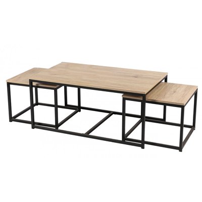 Set de 3 Tables Basses Gigognes Bois MDF et Métal Noir WADIGA