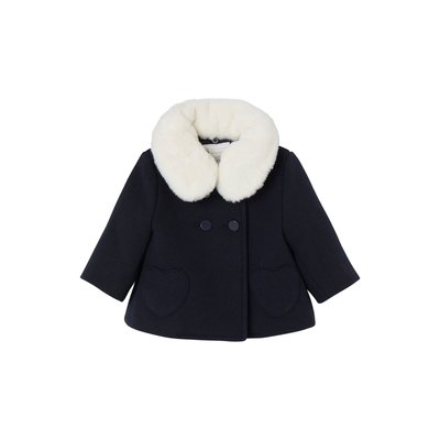 Manteau  en drap de laine col en imitation fourrure amovible VERTBAUDET
