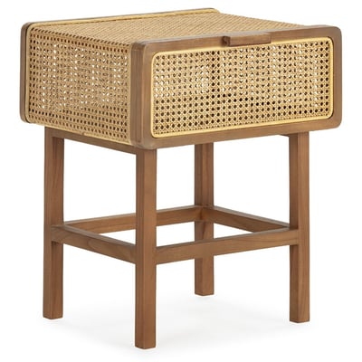 Table de chevet en bois de cèdre et rotin RECOLLECTION