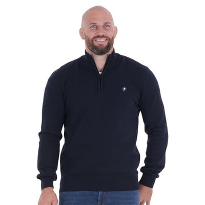 Sweat zippé en coton mélangé marine uni avec une coupe droite RUCKFIELD
