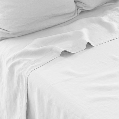 Drap de lit lin lavé SONGE CARRE BLANC