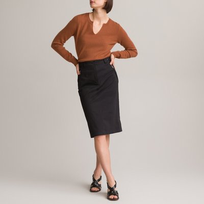 Jupe droite, satin de coton stretch ANNE WEYBURN