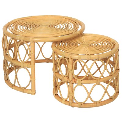Lot de 2 tables basses gigognes, rotin, SALAWATI NORDLYS
