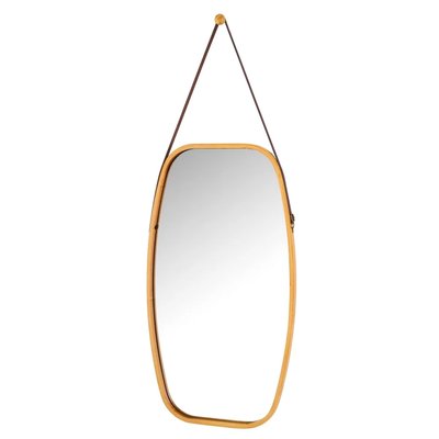 Miroir suspendu bambou lanière similicuir marron 43.5x77cm WADIGA