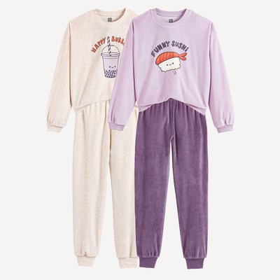 Lote de 2 pijamas de veludo, padrão sushi e bubble tea LA REDOUTE COLLECTIONS