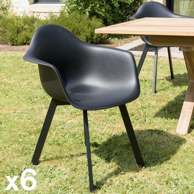 Fauteuil de jardin arrondi noir avec accoudoirs (lot de 6) GIJON PIER IMPORT