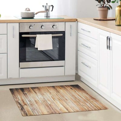 Tapis de cuisine imprimé bois  WOODY VINYLE - vinyle antidérapant THE DECO FACTORY