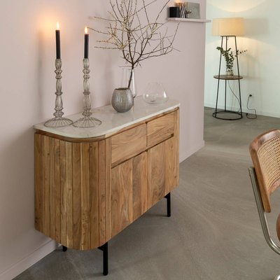 Buffet en bois d'acacia et en marbre blanc  RICK MADE IN MEUBLES 