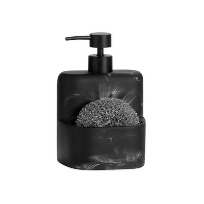 Distributeur Liquide Vaisselle + Porte Éponge Polyrésine Effet Marbre Noir WADIGA
