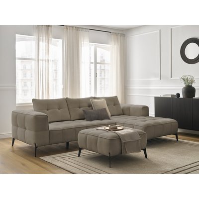 Canapé d'angle fixe 3 places en tissu texturé avec pouf, ANIS BOBOCHIC