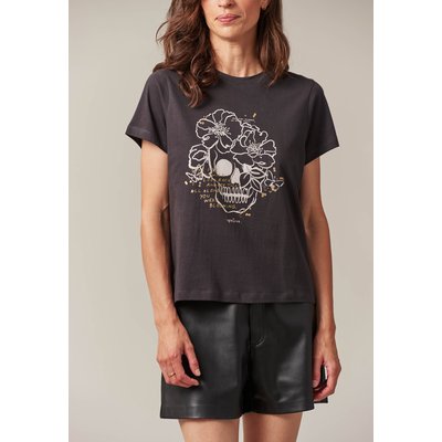 T-shirt manches courtes femme avec motif crâne et fleurs WONDERSKULL DEELUXE