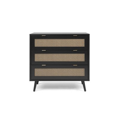 Commode 3 Tiroirs Impression Cannage et Noir L80 x H80 cm - VILLA CALICOSY