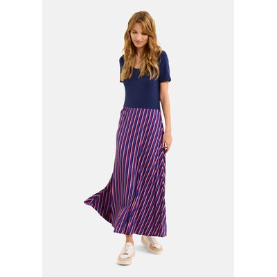 Robe longue bi-matière plissée rayures fil textile ICODE