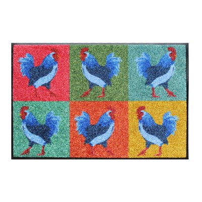 Tapis decor caoutchouc & nylon COQS POP ART GARNIER-THIEBAUT