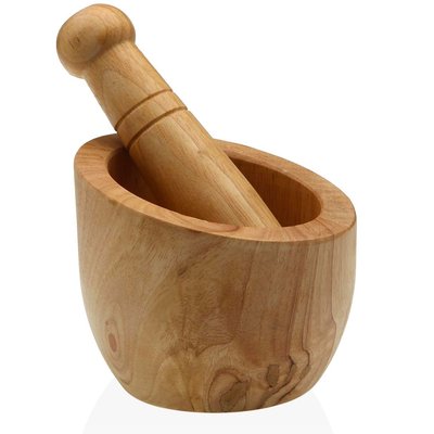 Mortier et pilon en bois d'hévéa 12x12x14.5cm WADIGA
