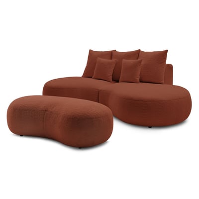 Canapé droit fixe 5 places en tissu bouclette avec pouf, SAINT-GERMAIN BOBOCHIC