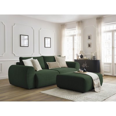 Canapé droit convertible 4 places en gros côtelé doux avec pouf, LUCIEN BOBOCHIC