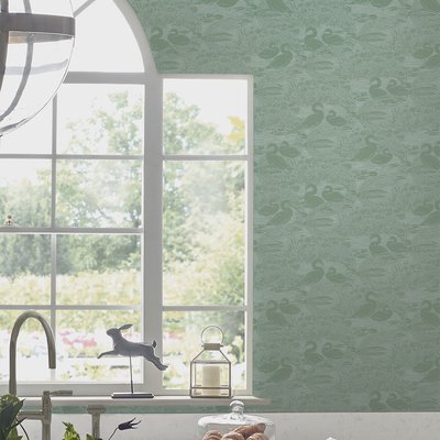 Papier peint Oiseaux Cygnes Jade LAURA ASHLEY