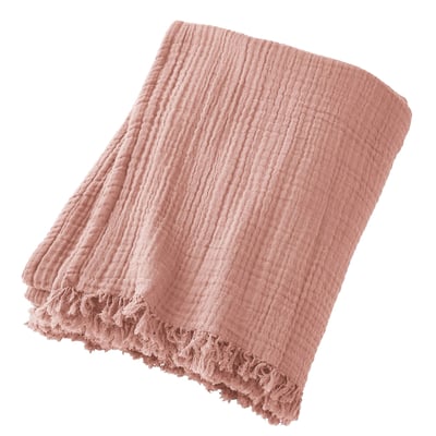 Plaid à franges, en 100% gaze de coton EDEN