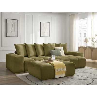 Canapé d'angle convertible 4 places en tissu texturé avec pouf, ANAKIN BOBOCHIC
