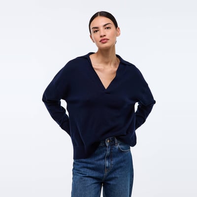 Pull col polo uni contenant de la laine et du cachemire MONOPRIX