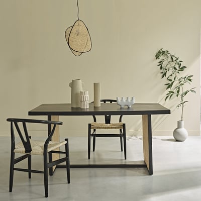 Table en bois de manguier et cannage 6 pers.  BLAISE BERAH GETAH
