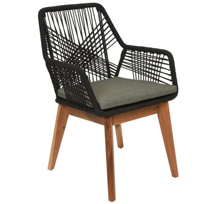 Chaise de jardin noire en corde tressée et pieds bois FSC® (lot de 2) GRENADE PIER IMPORT