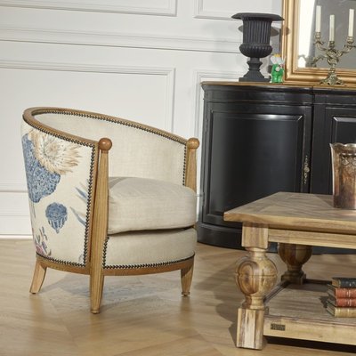 Fauteuil en chêne massif et lin fleur de pavot CAROLE ROBIN DES BOIS