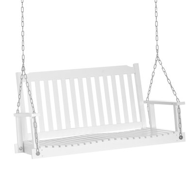 Banc suspendu 2 places chaînes incluses bois sapin traité blanc OUTSUNNY