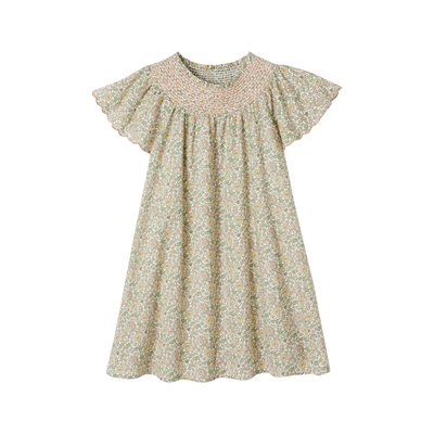 Robe fleurie à smocks cérémonie manches papillon VERTBAUDET