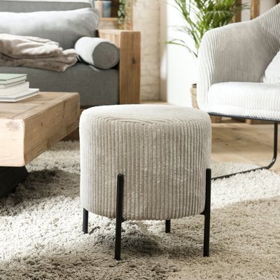Petit tabouret en velours côtelé gris perle TIM PIER IMPORT