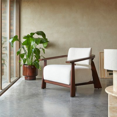 Fauteuil en mindi massif et tissu écru MATÉO TIKAMOON