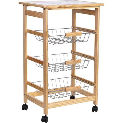 Chariot de cuisine en bois  avec paniers et roulettes RECOLLECTION