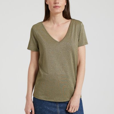 T-shirt effet brillant, col V VILA