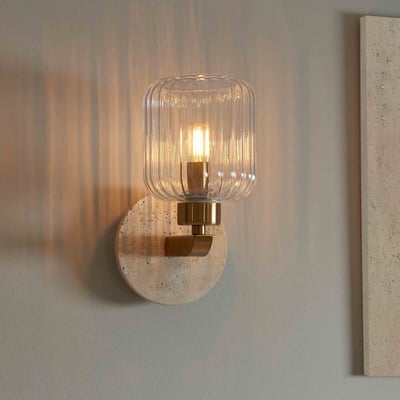 Torro Ribbed Glass Travertine Wall Light ÉDITÉ