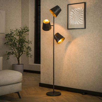 Lampadaire industriel 3 abat-jour métal finition charbon NIAGARA PIER IMPORT