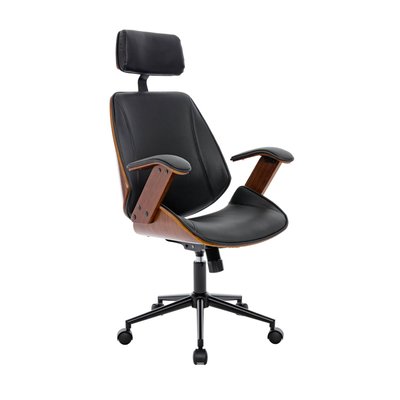 Chaise de bureau à roulettes décor bois courbé et simili cuir MICHAEL SWEEEK