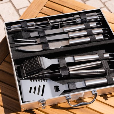 Mallette de 10 ustensiles barbecue en inox KOKKO