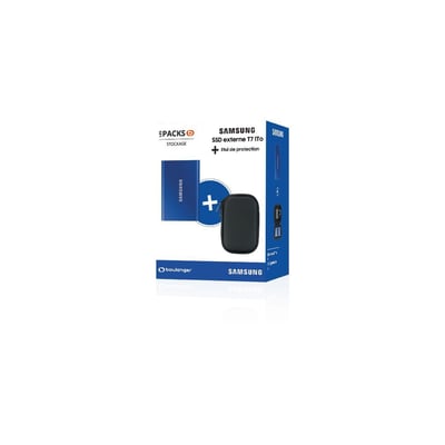 Disque SSD externe Pack T7 1 To bleu + housse SAMSUNG