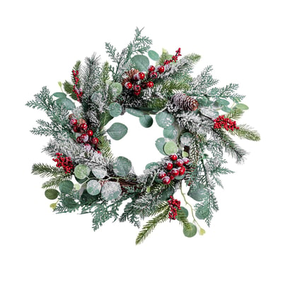 55cm Heritage Noel Frosted & Red Berry Wreath SO'HOME