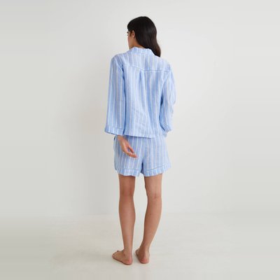 Pyjashort rayé manches courtes en lin MONOPRIX
