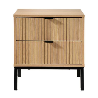 Table de Chevet 2 Tiroirs Effet Bois Rainuré H51cm - TARA CALICOSY
