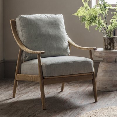 Arcot Mid Century Linen Armchair with Solid Oak Frame SO'HOME